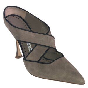 Manolo Blahnik Gray Suede Open Back Pump